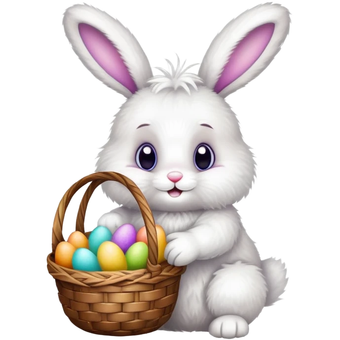 an Easter bunny holding a basket of eggs emoji