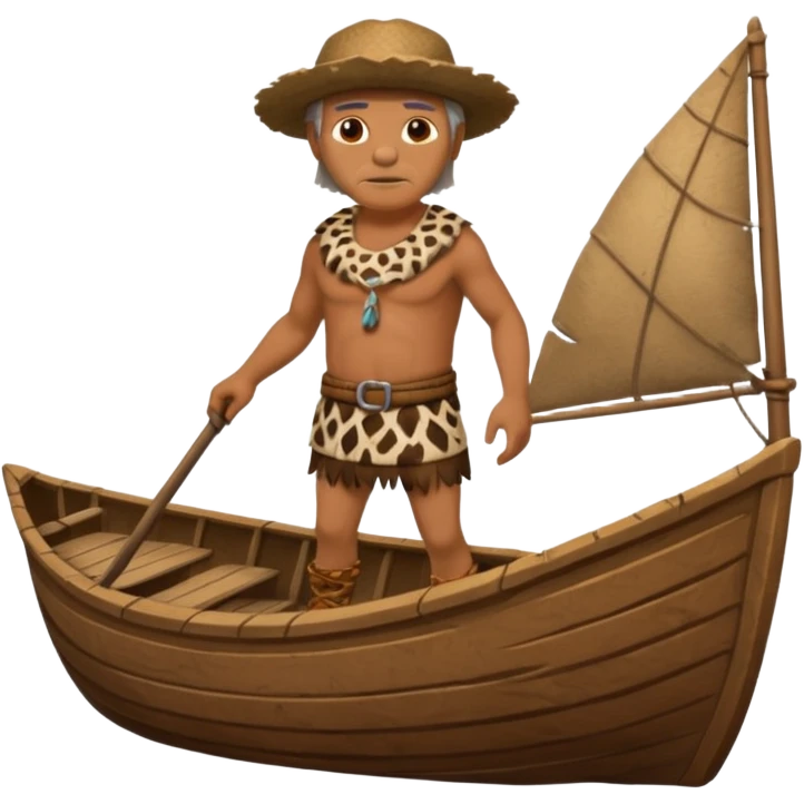 Ancient  man with animal skin clothes with boat  emoji