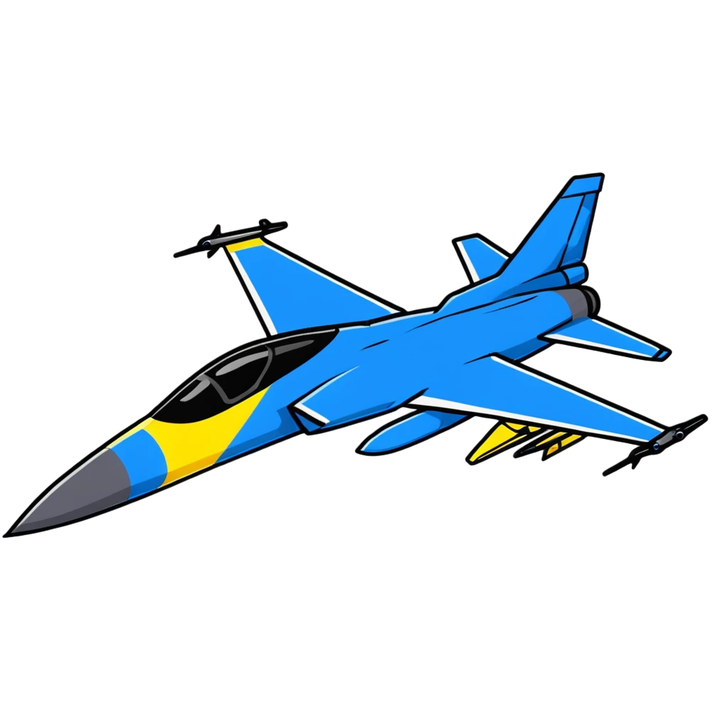 Modern Ukrainian fighter aircraft with blue and yellow flag colors, combat plane emoji