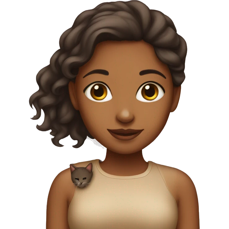 brown girl with a calic cat emoji
