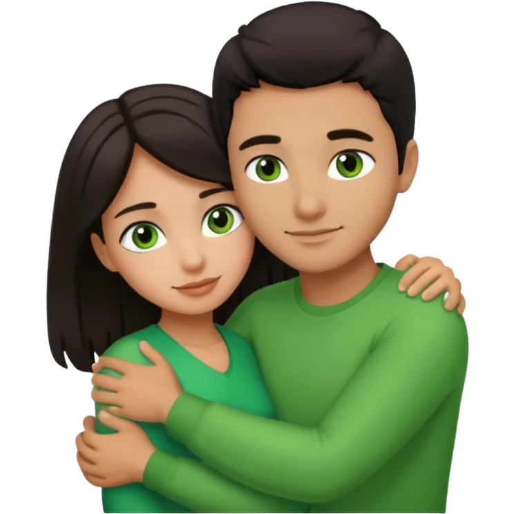 i want a emoji picture of a romantic hug with a latin guy and a dark hair girl with green eyes emoji