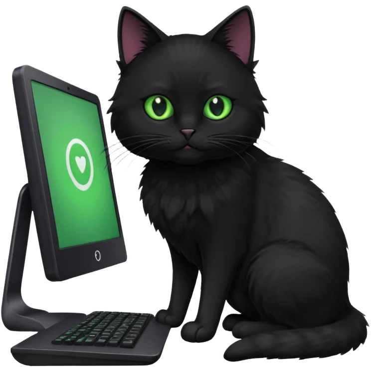 black cat working on a computer. emoji