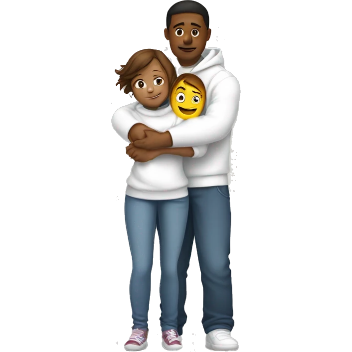 An emoji of a man wearing a white hoodie, standing next to his sister. He is hugging her warmly, showing a close sibling bond emoji
