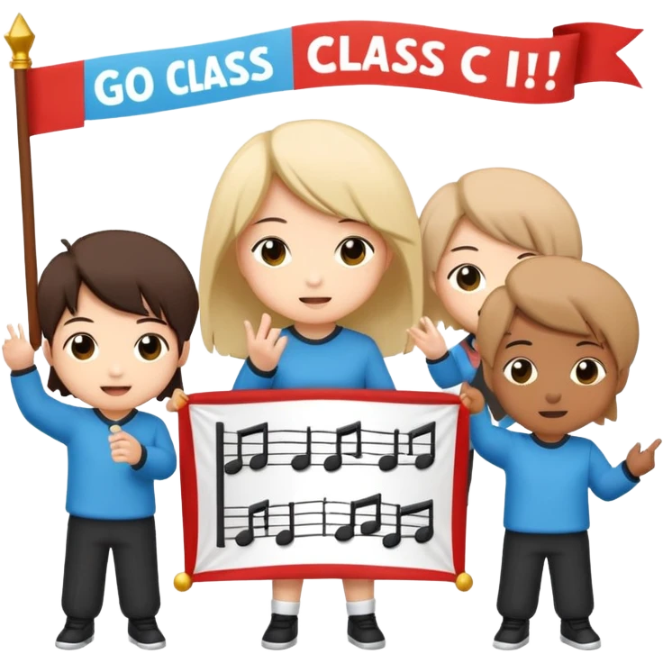 chibi style for students music play, 文案：为二一班打call emoji