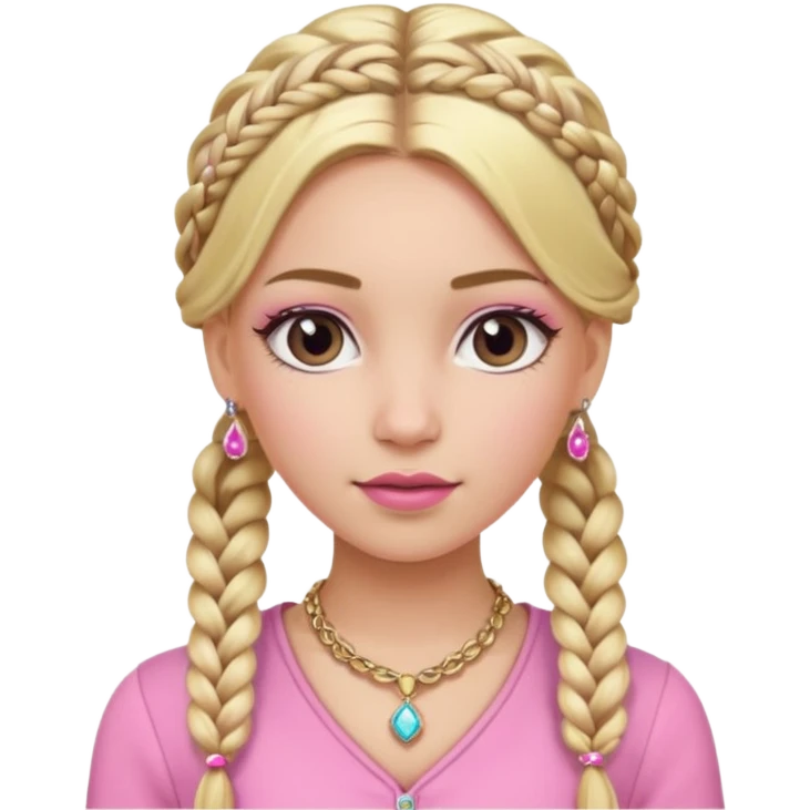 fancy blonde hair girl with braids pink outfit makeup and jewellery emoji