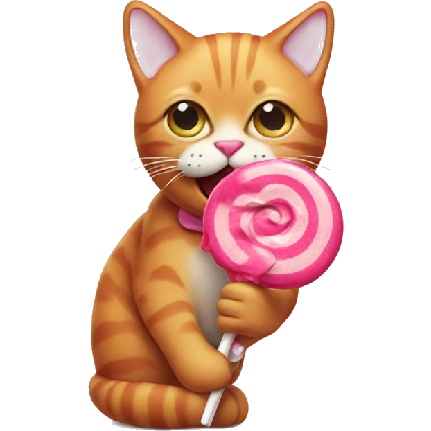 Pink cat eating lollipop  emoji