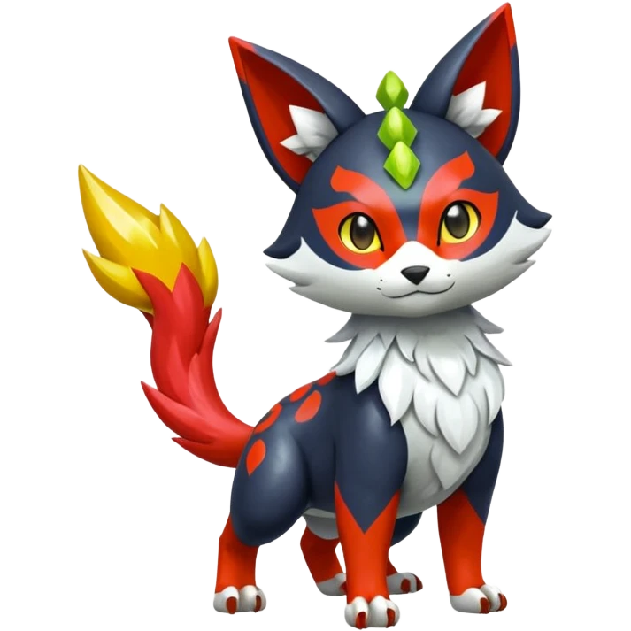 Shiny colorful Oriental painted marked patterned Asian beautiful elegant extravagant extraordinary Litten-Zygarde-Zangoose-fusion emoji