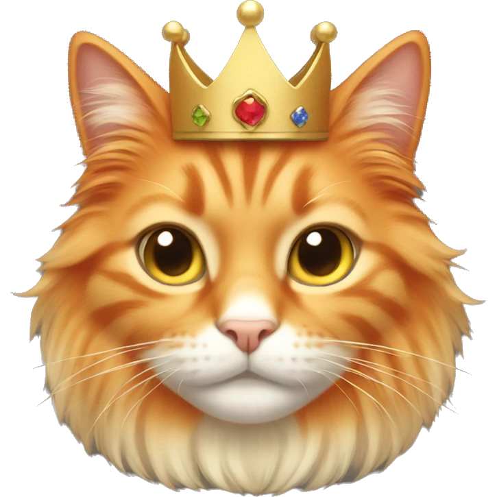 Long hair orange cat with cozy crown emoji