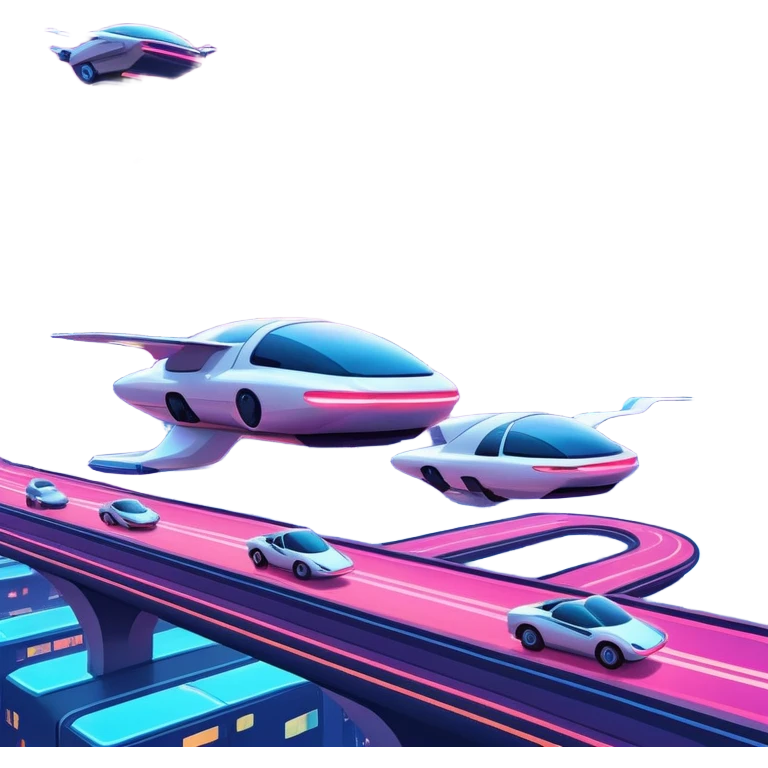 A futuristic city at sunset with flying cars and holographic billboards." emoji