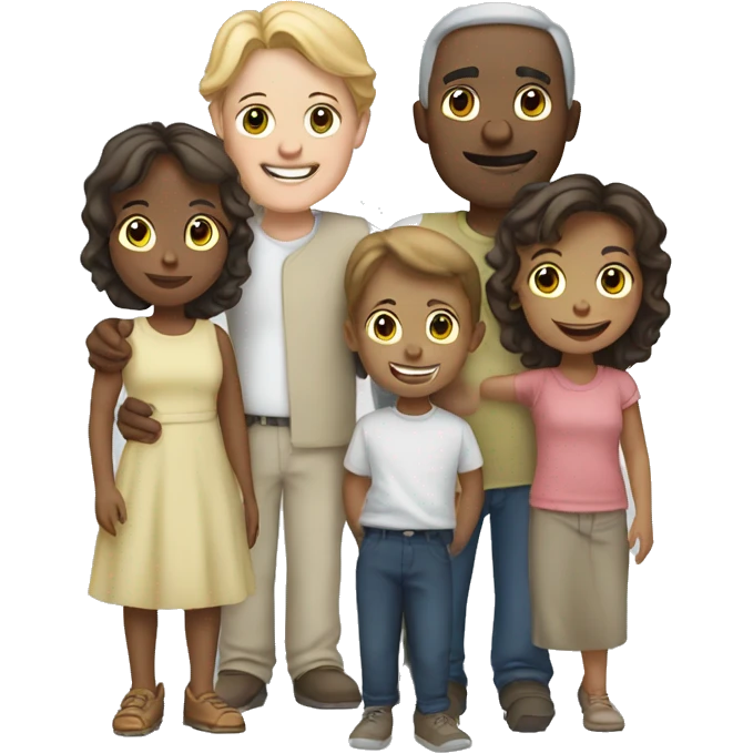 family of 5 white persons emoji
