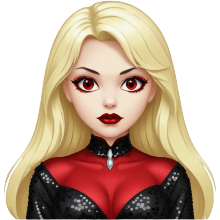 Draculina from Vampirella with long blone hair, black sequin outfit emoji