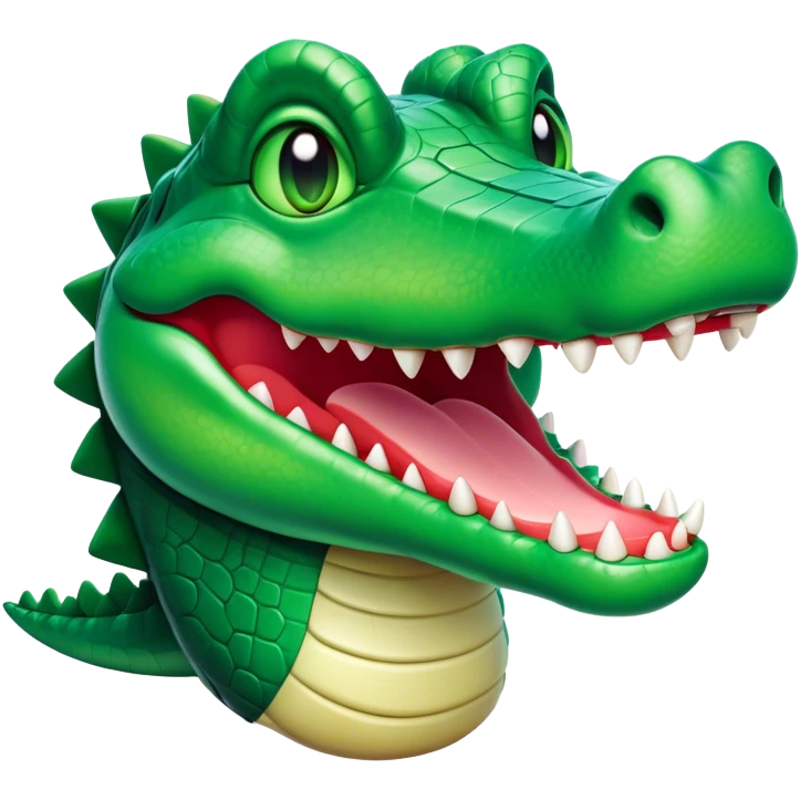 Cinematic Comical Crocodile Portrait Emoji, Head tilted dramatically with an exaggeratedly amused expression, featuring a striking, glossy emerald-green hide with bold textured scales and wide, expressive eyes filled with playful disbelief, Simplified yet hilariously expressive features, highly detailed, glowing with a slightly sassy glow, high shine, dramatic yet playful, stylized with an air of cheeky mischief, bright and endearing, soft glowing outline, capturing the essence of a spirited and over-the-top crocodile, so meme-worthy it feels like it could snap its jaws into internet fame instantly! emoji