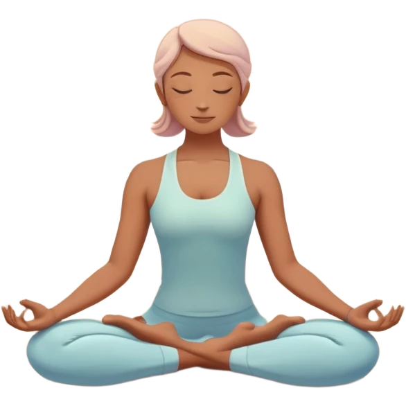 A peaceful person practicing yoga on a calm beach at sunrise, in a serene meditative pose. Soft pastel colors surround the scene, with gentle waves in the background and smooth, flowing lines representing balance and tranquility. The atmosphere feels centered and mindful. emoji