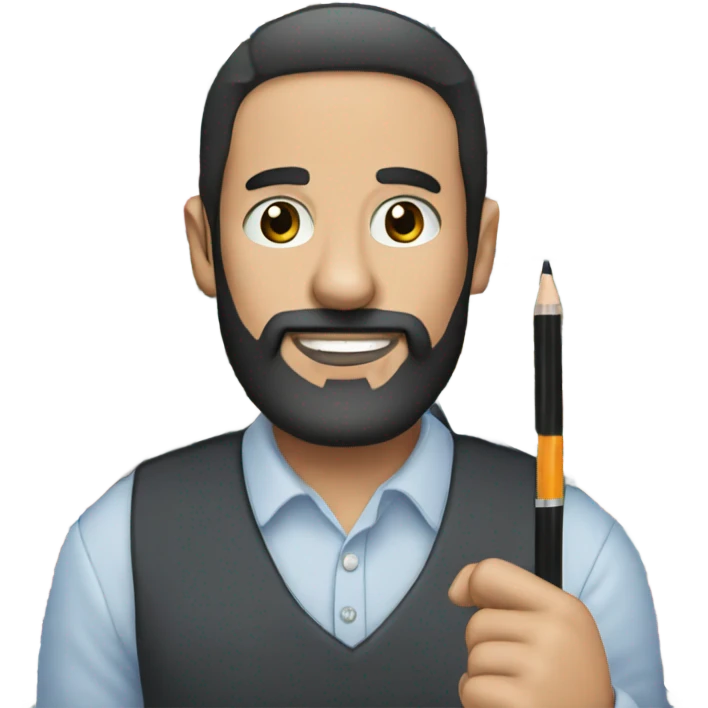 Man with black beard holding 100s of Pens  emoji