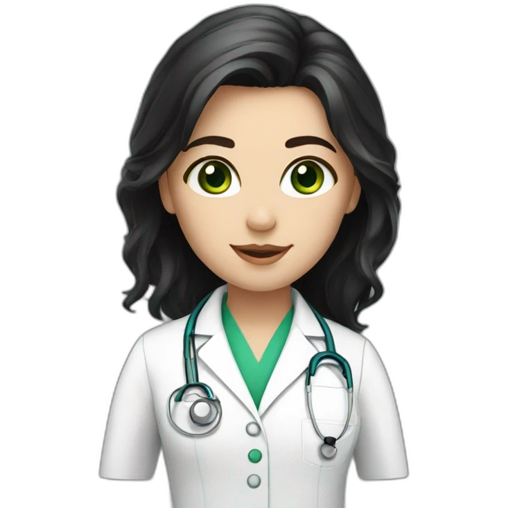 doctor, black hair, girl, white skin, green eyes emoji