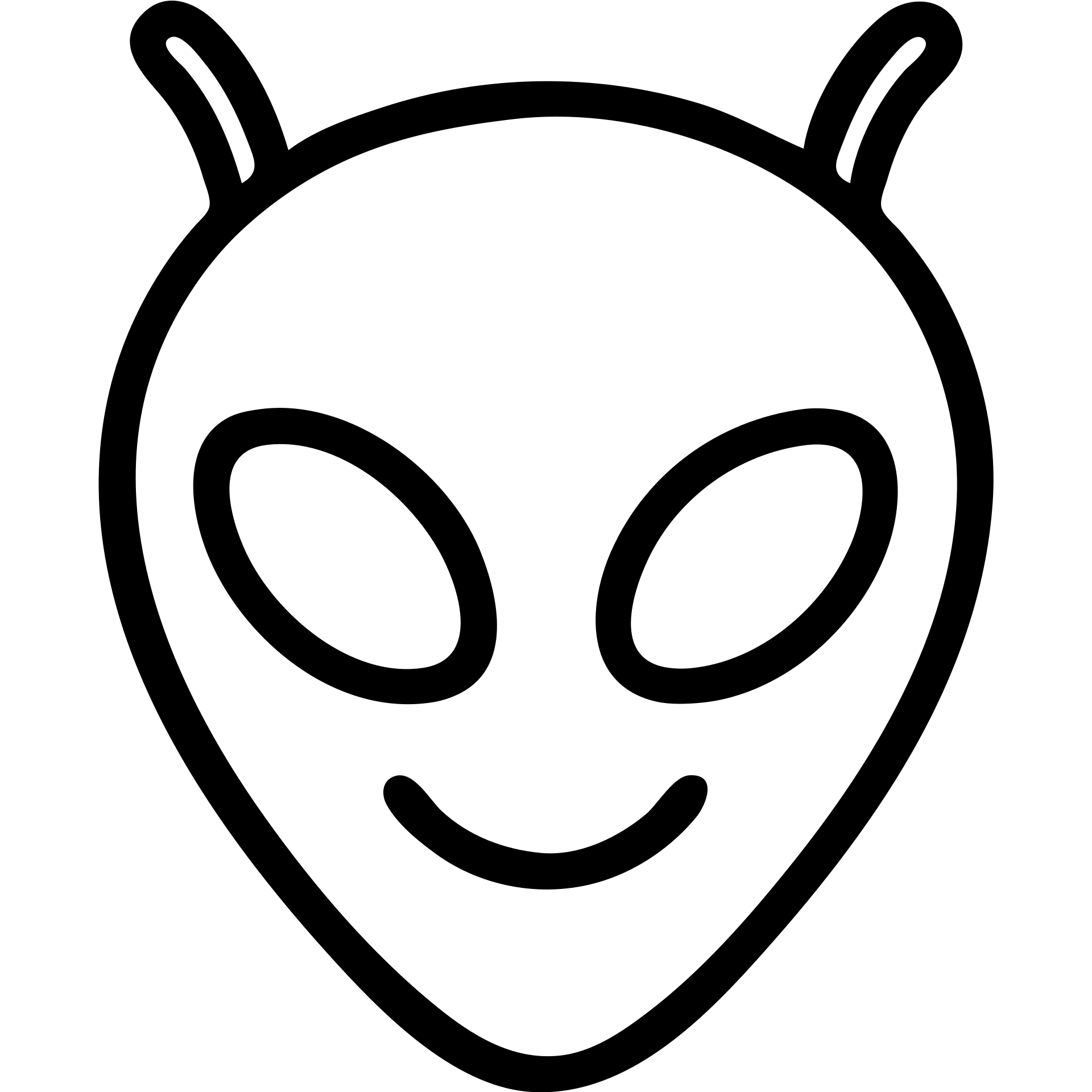 cartoon style outline of an alien head showing happiness emoji
