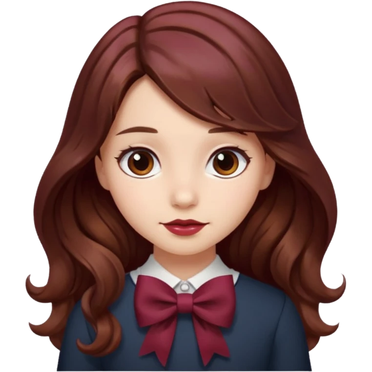 girl wavy long brown hair with a burgundy bow emoji