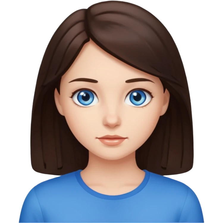 brunette girl in indoors setting with blue eyes emoji