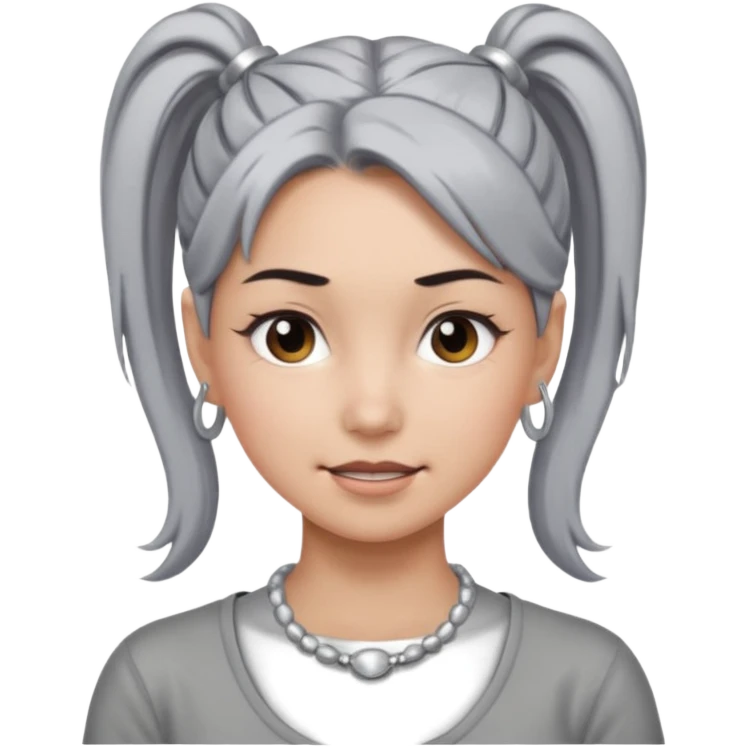 Female with bog Silver Necklace, grey skin,ponytail hair, more bright silver,highlight necklace, different expressions. emoji