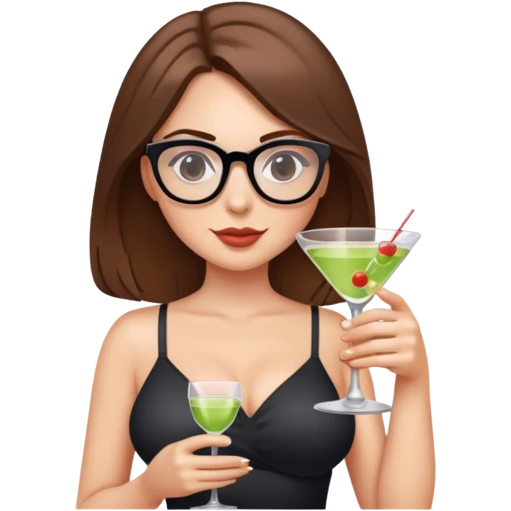 white girl shoulder length brown hair glasses and busty holding a martini emoji