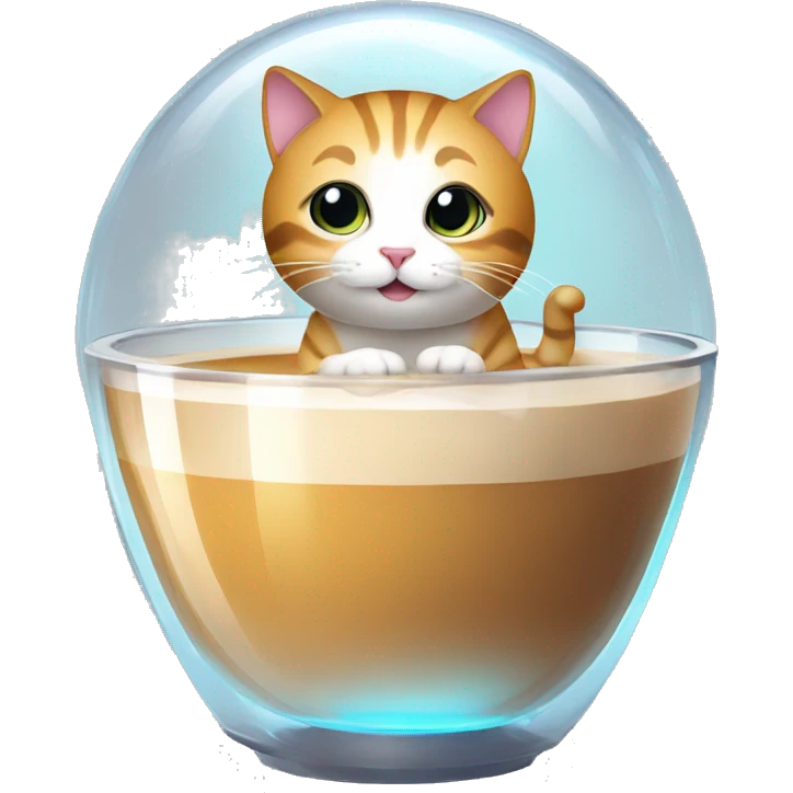 Cute hovercat in a transparent small spaceship taking coffee in a cup emoji