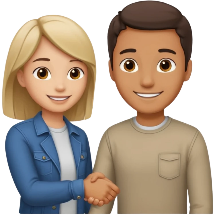 A man in casual clothes shaking hands with a girl emoji