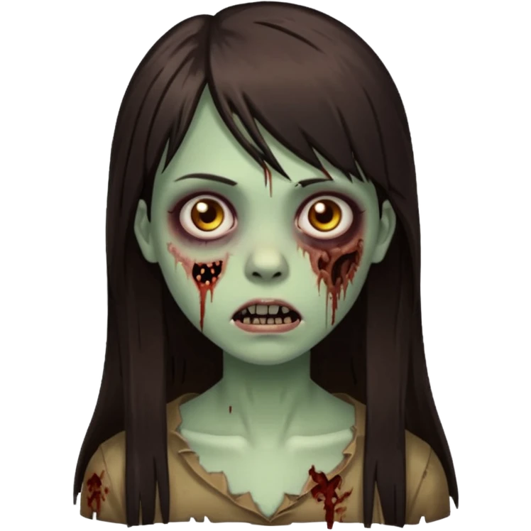 girl zombie with long dark brown straight hair with side bangs emoji