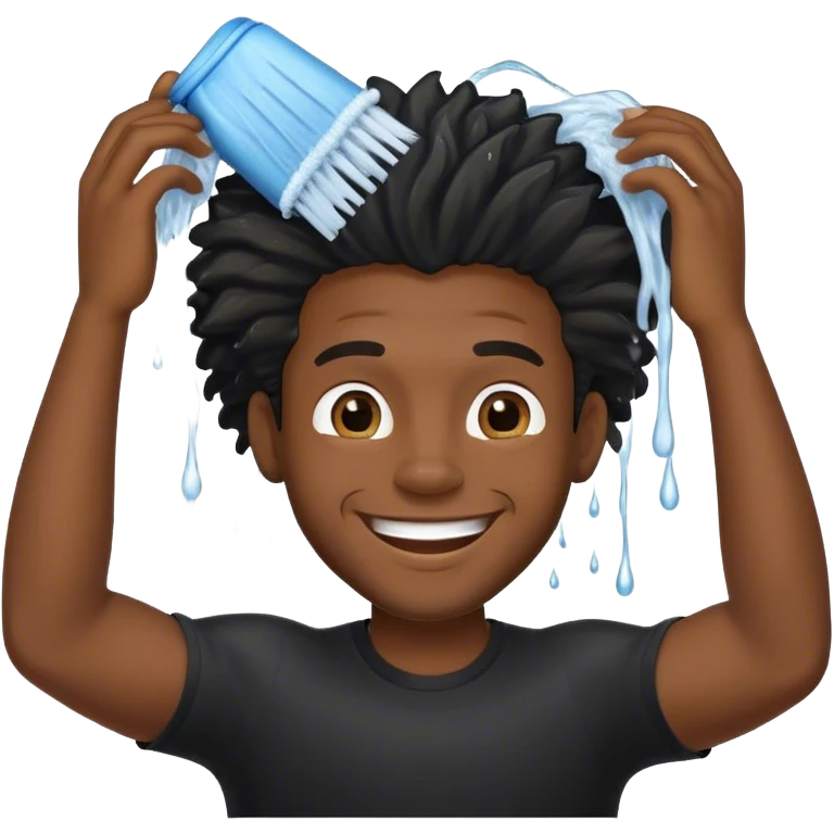 Black guy ready to wash his hair and it’s happy to do so and he’s wearing a black shirt emoji
