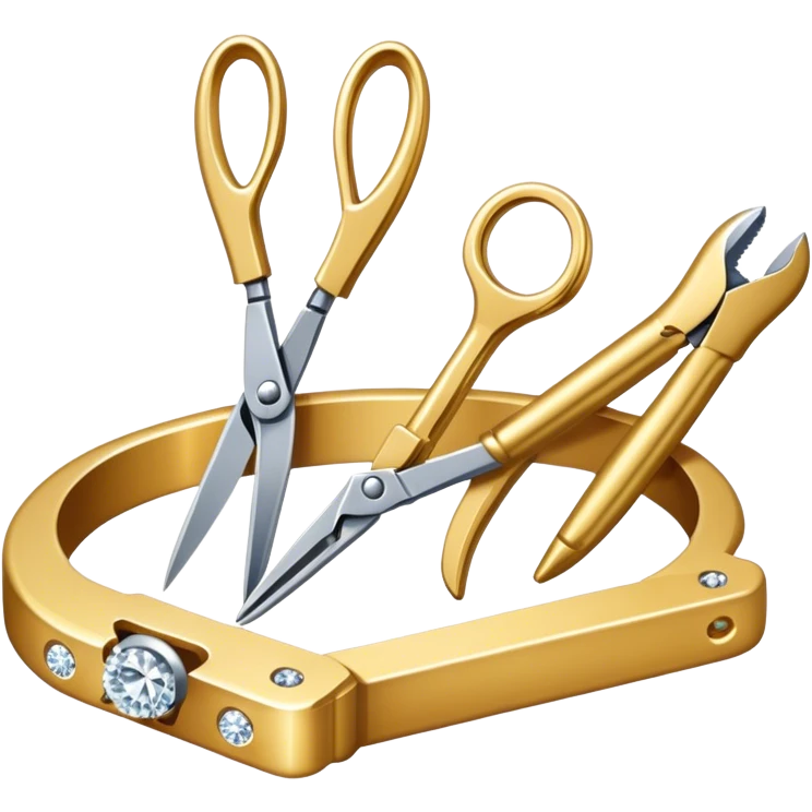 Create a bright and detailed icon representing jewelry art and the craft of making jewelry. The design should feature elements like a sparkling diamond, a gold ring, a jeweler’s tools (such as pliers and a workbench), and some delicate detailing that conveys craftsmanship and luxury. The icon should be clean, vibrant, and visually striking, with a balance of sophistication and creativity. emoji