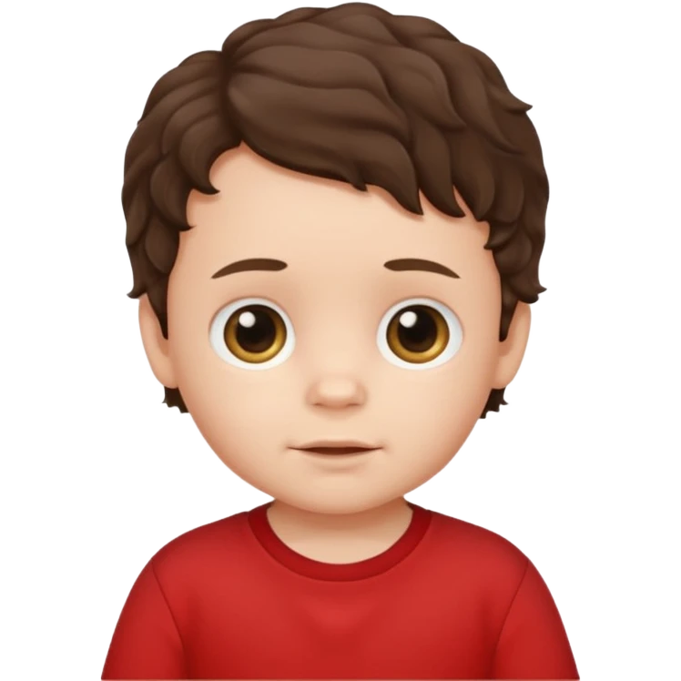 white baby boy with brunette wavy hair red shirt emoji