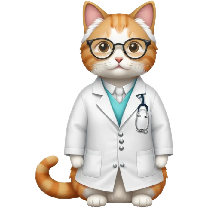 cat full body sitting wearing scientist glasses and a lab coat emoji