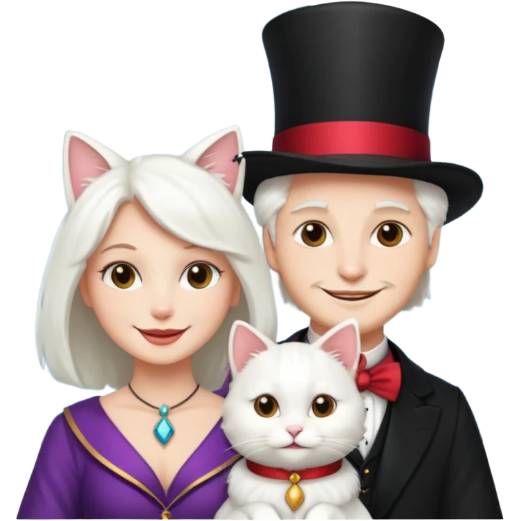 magician couple and their pet cat emoji