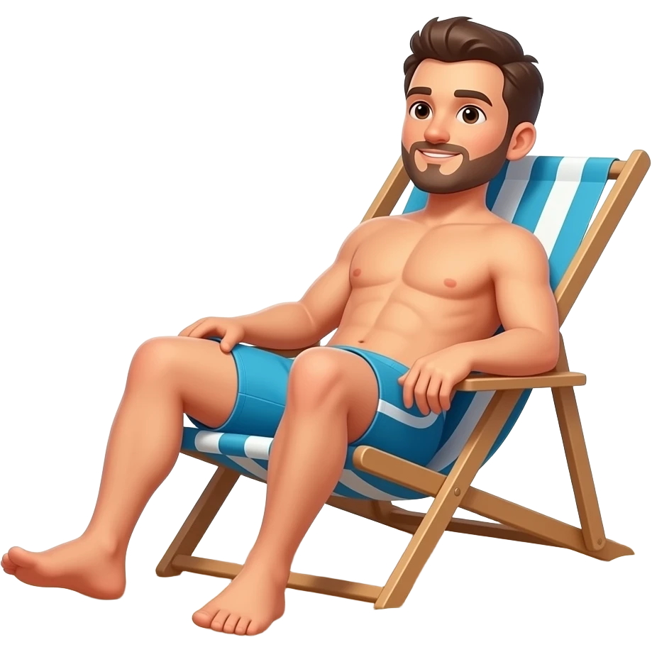 Erstellen ein Emoji von einem Mann der sich in Badehose am Strand als Hintergrund auf einer liege in der Sonne entspannt sonnt emoji