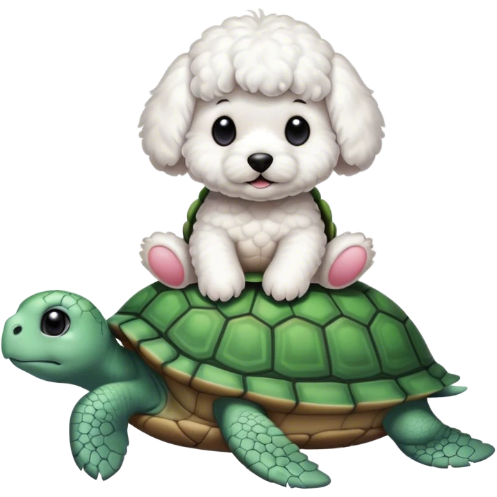 Bichon sitting on a cute turtle emoji