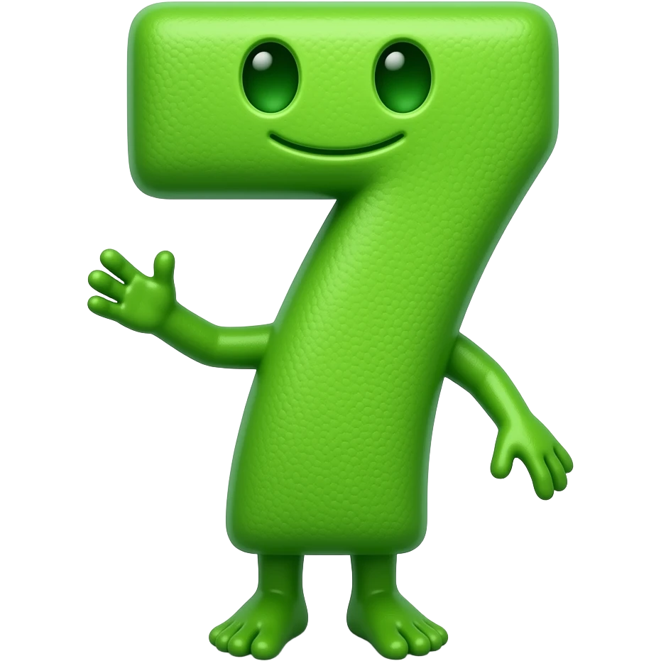 He has arms and legs He is greenHe is a 7 He is not human, Haaahaaahaaa hereeeeee, i am evil 7!( he 8s the number) emoji