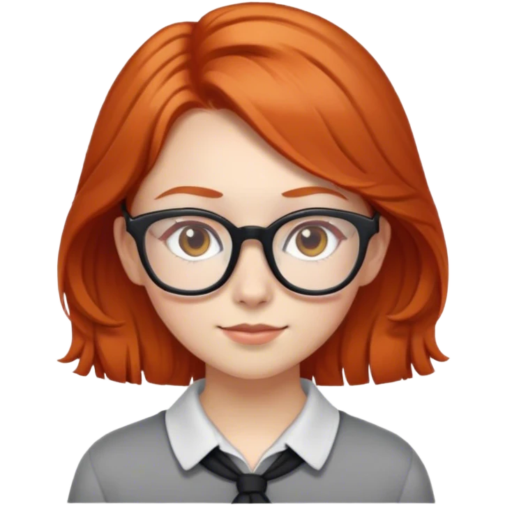 A nerd girl with black/red glasses, ginger hair and light brown eyes emoji