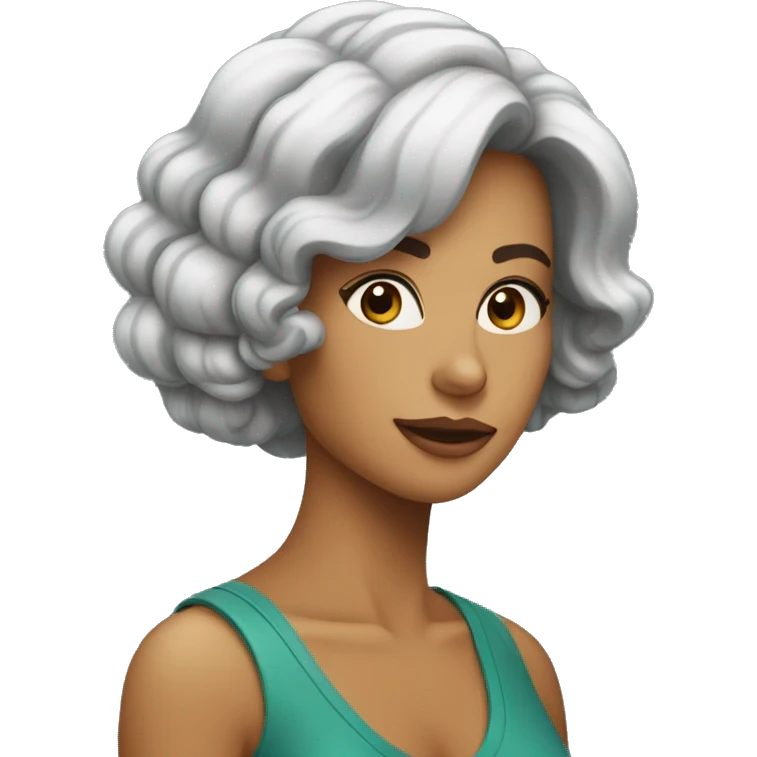 Mulher cabelo cacheado usando bomba de insulina  emoji