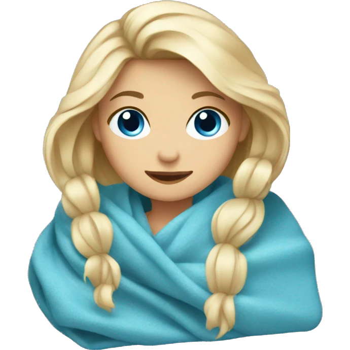 Blond girl with blanket with blue eyes emoji