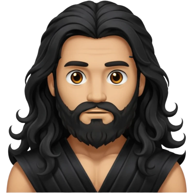 Hades from Olympus Gods with long black wavy hair and beard, black loincloth emoji