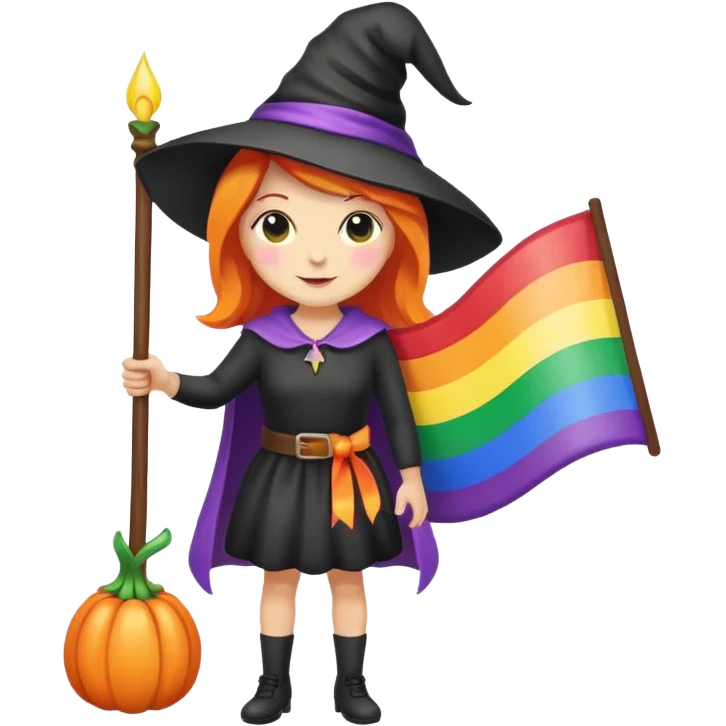 Witch holding a rainbow flag emoji
