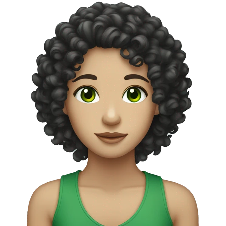 curly hair, black hair, white skin, green eyes emoji