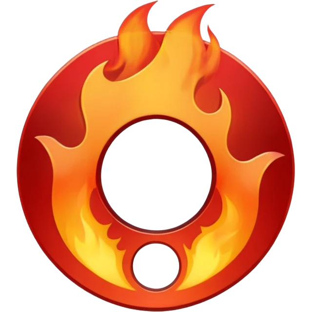 A minimalist CD disc with a subtle fire design, red flames, with a circle in the middle and a hole in the center emoji