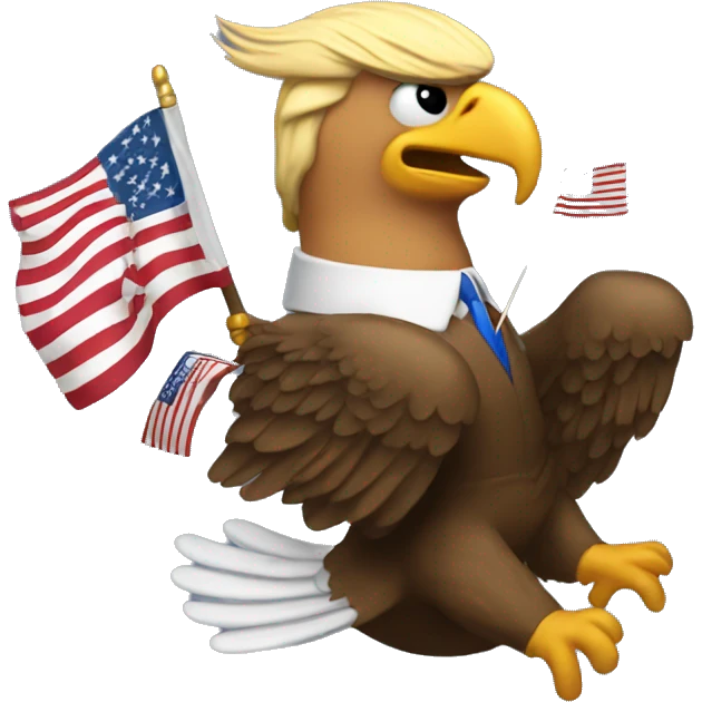 Donald trump riding a eagle holding a American flag emoji