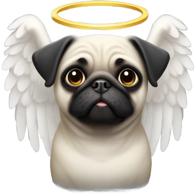 Black Pug with angel wings and halo emoji