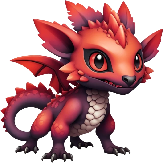 Gothic reddish Dark bright warm-gradient edgy exotic painted Fakémon-Pokémon-Trico-Vernid-creature emoji