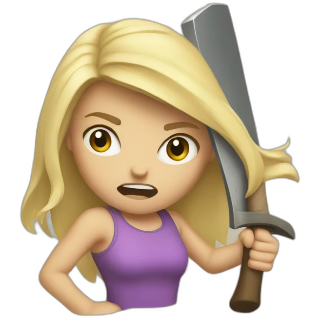 angry blonde girl throwing an axe emoji