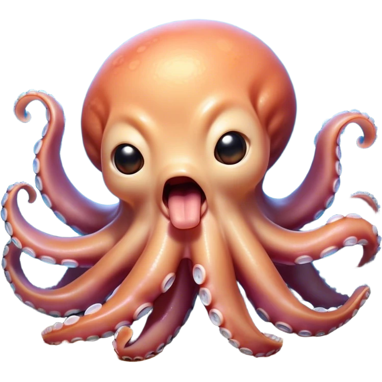 Cinematic Cute Yawning Octopus Portrait Emoji, Head tilted slightly with a dramatic, wide-open yawn, showcasing a bulbous, softly undulating body with loosely draped arms and sleepy, half-closed eyes, Simplified yet irresistibly adorable features, highly detailed, glowing with a soft, cozy underwater glow, high shine, relaxed yet expressive, stylized with a hint of whimsical aquatic charm, soft glowing outline, capturing the essence of a drowsy yet affectionate octopus that appears ready to stretch and yawn its way out of the screen! emoji