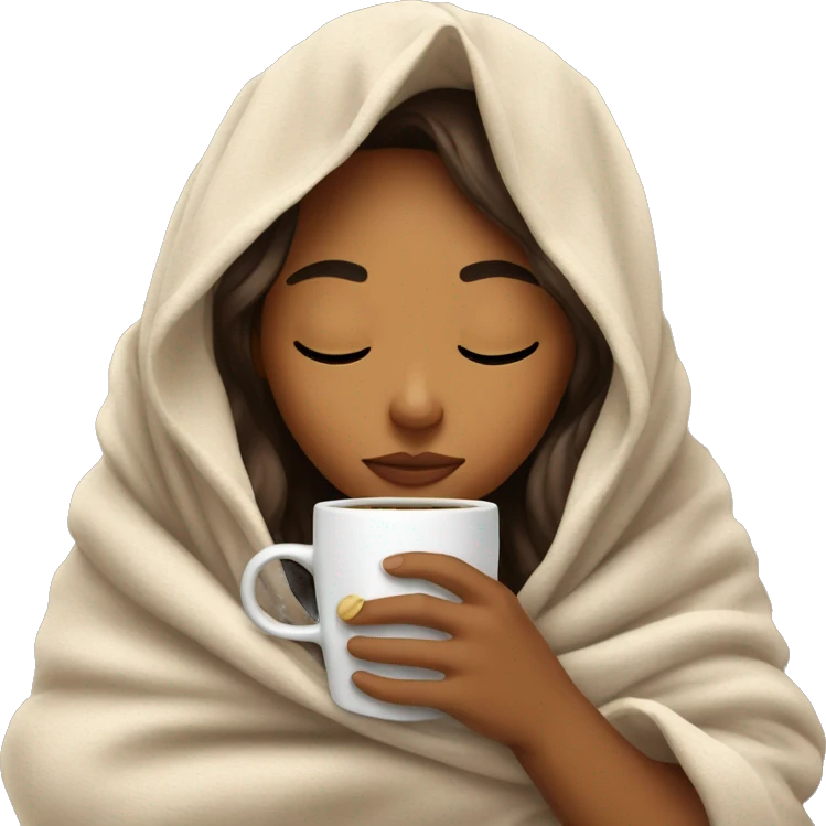 girl inside a blanket sipping coffee eyes closed emoji