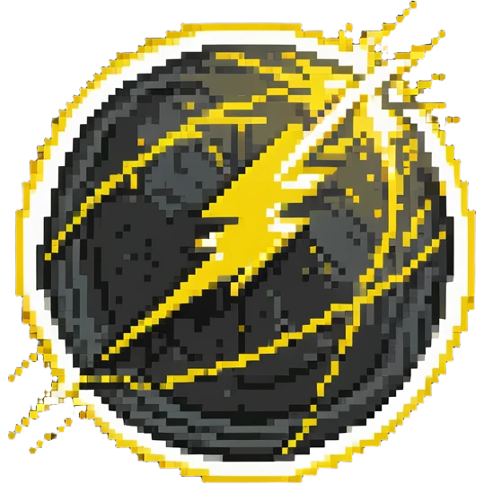Glowing yellow orb with speed lines, color #eab308 with lighter glow, motion lines, lightning bolt symbol, dynamic energetic appearance, 32x32 pixels emoji