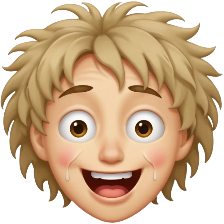 laughing with tears face  but looks exhausted and crazy emoji